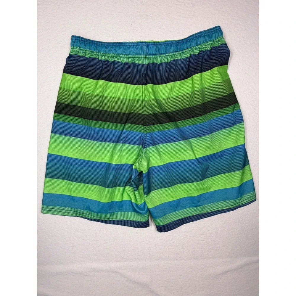 Nike Swim Trunks Men Large‎ Blue Green Striped Board Shorts NESS7480
